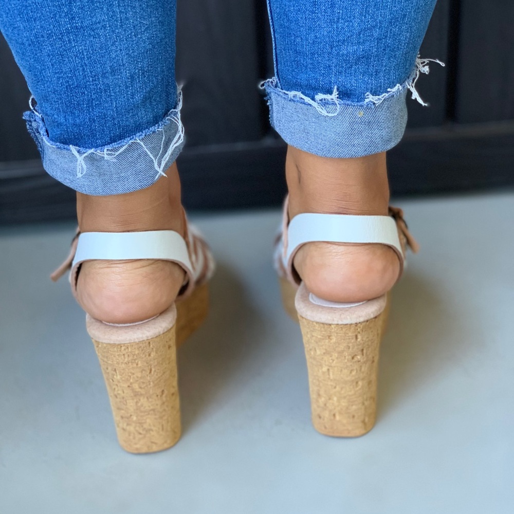 NIB Miles Vintage White Cork Platform Wedge Sandal - Picture 4 of 6